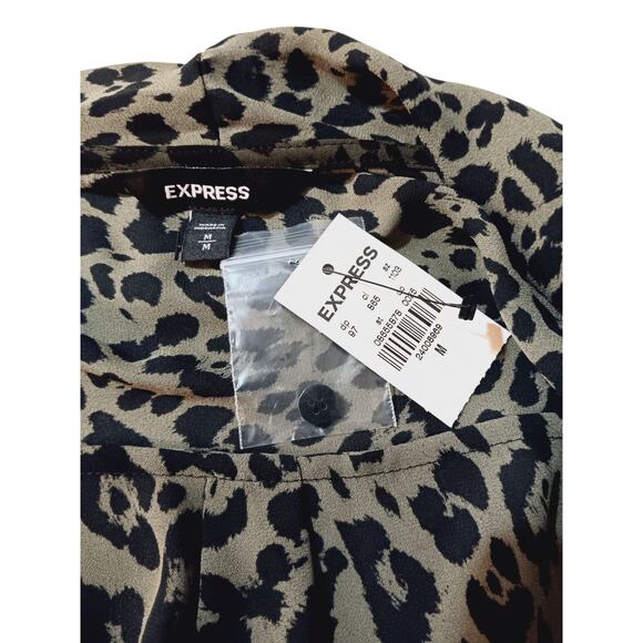 NEW EXPRESS Draped V-Neck Blouse Top Medium Green Black Animal Print Career Work - Picture 6 of 9